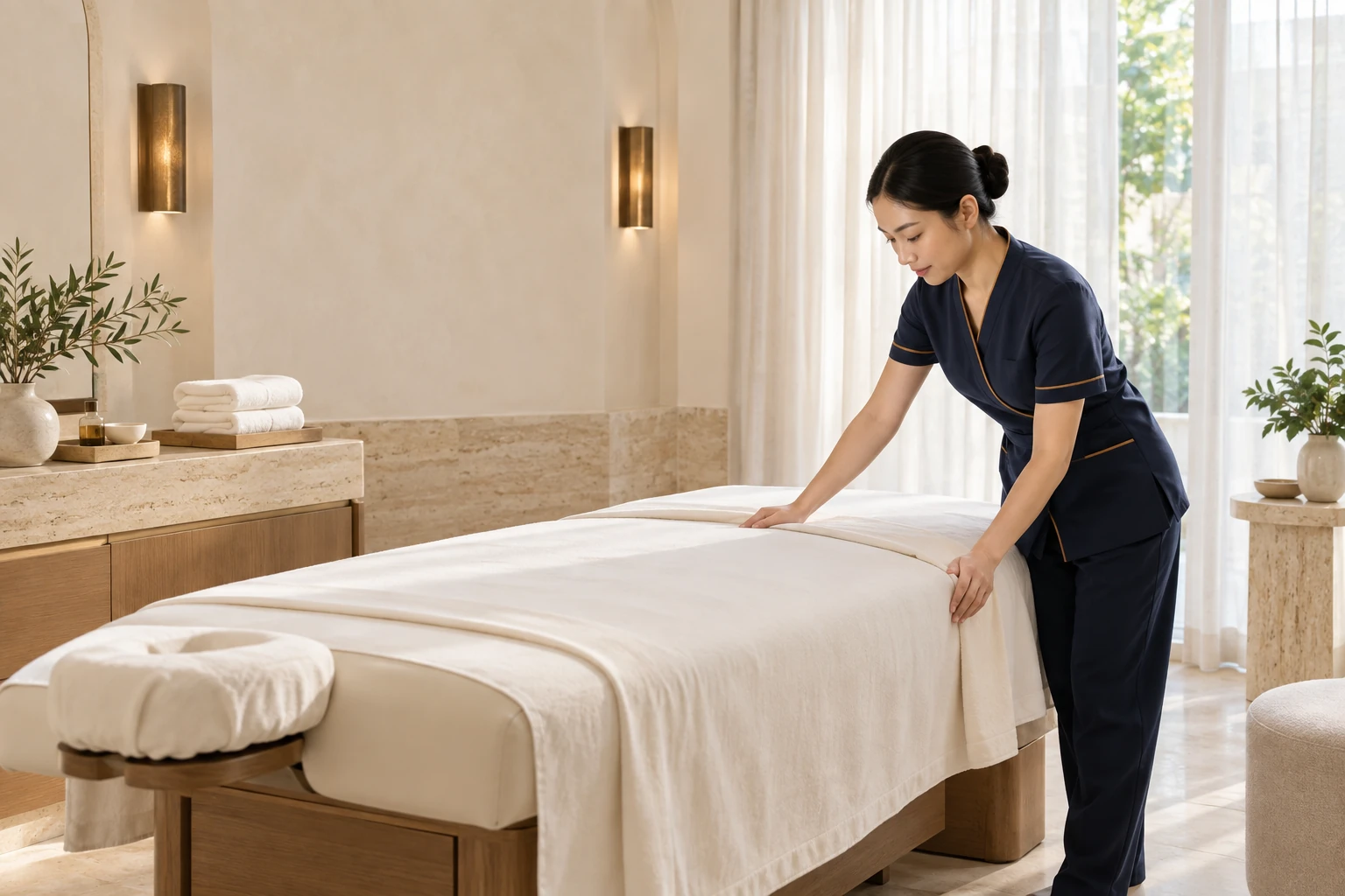 Chuẩn bị giường treatment THEA
